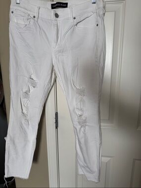 Express White Distressed Cropped Ankle Jeans